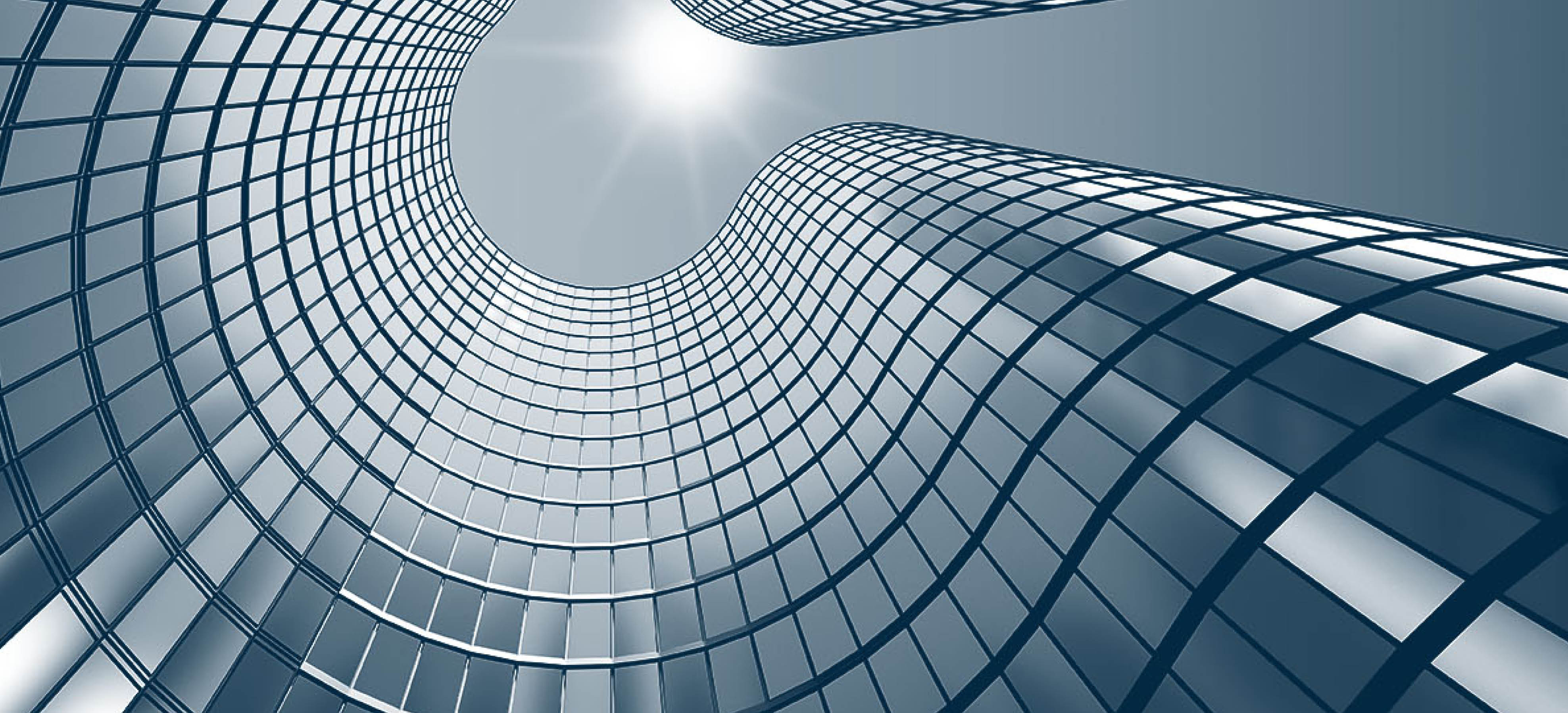 3d render of morning view to perspective glass building