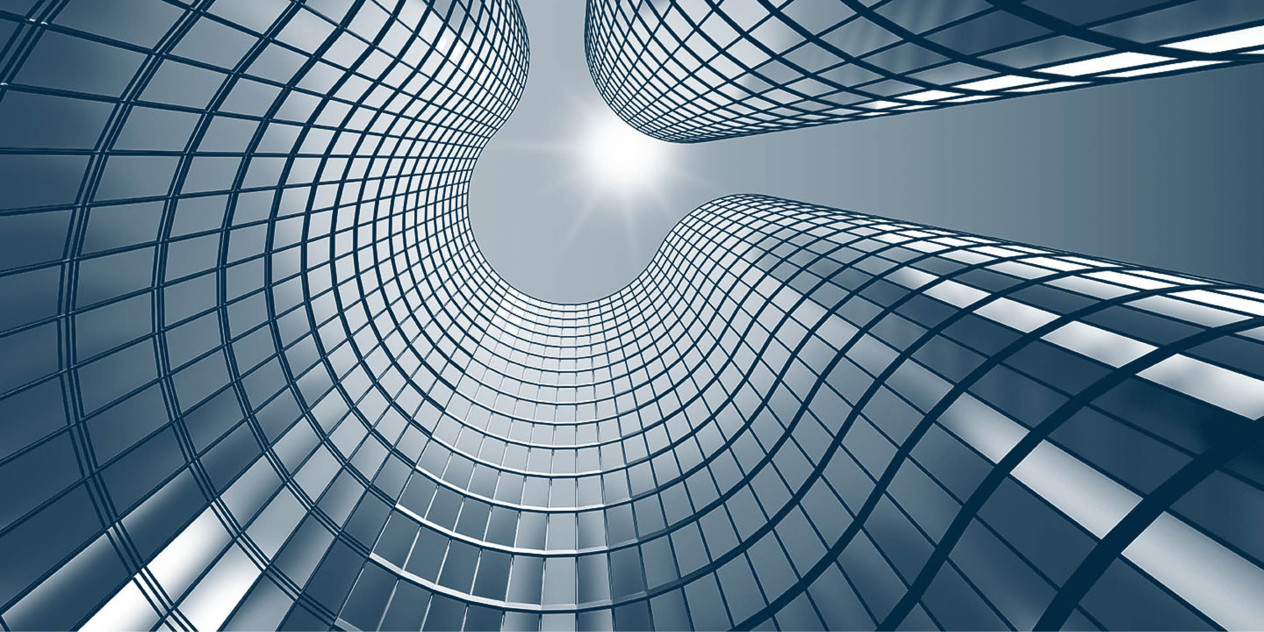 3d render of morning view to perspective glass building
